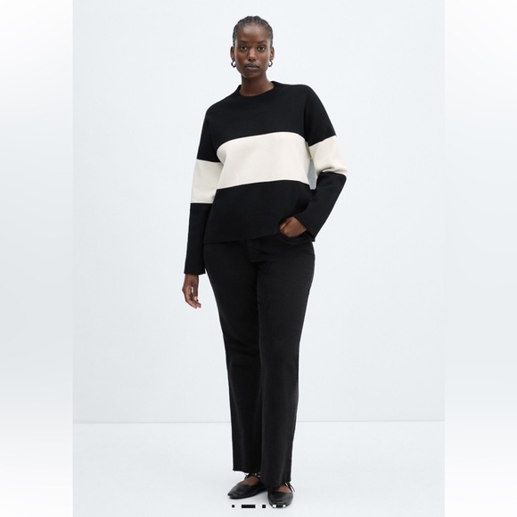 Mango Fine Knit Oversized Striped Black/White Sweater, Size 3XL - Picture 3 of 14